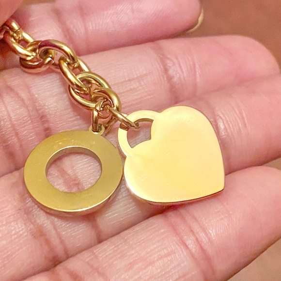 New Gold-Plated Stainless Steel Necklace Bracelet Earrings Set with Heart Design - Picture 10 of 16